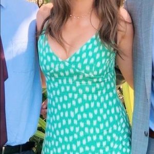 Midi length dress, green and white pattern